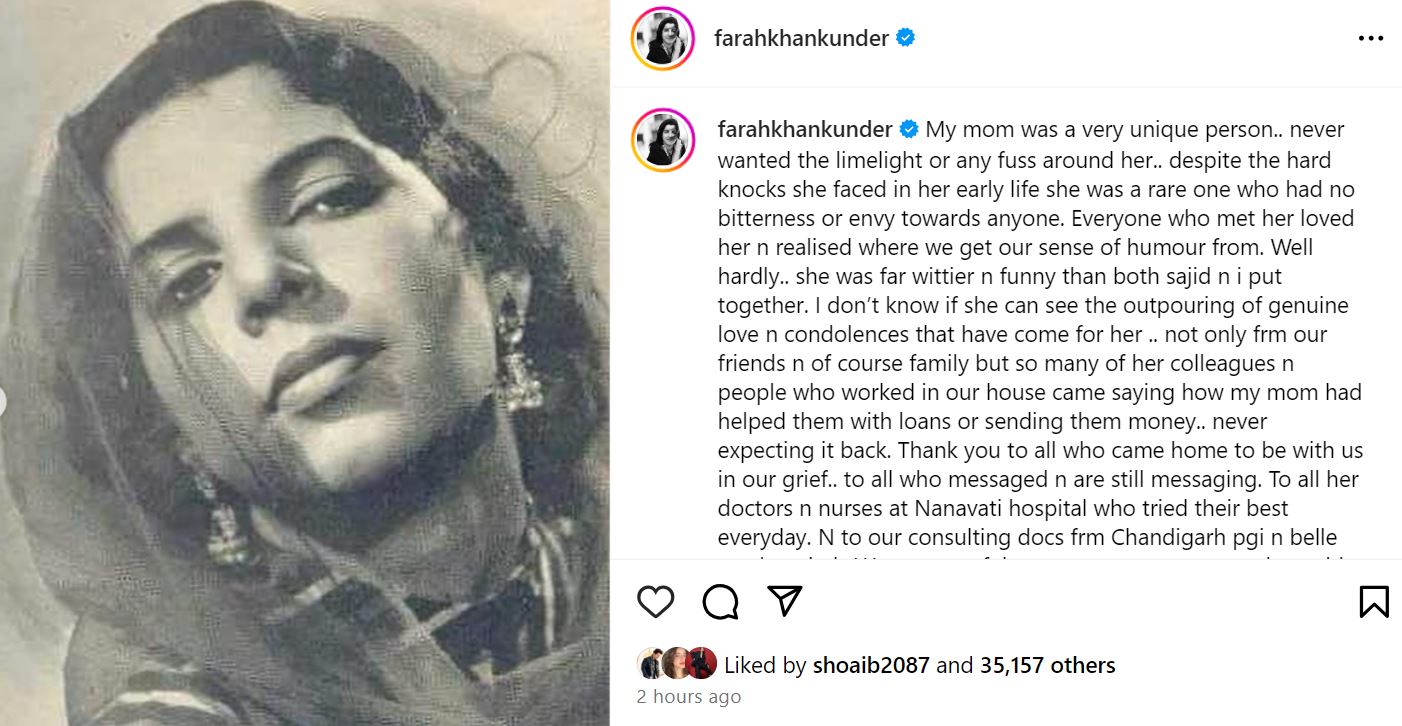 Farah Khan mother death